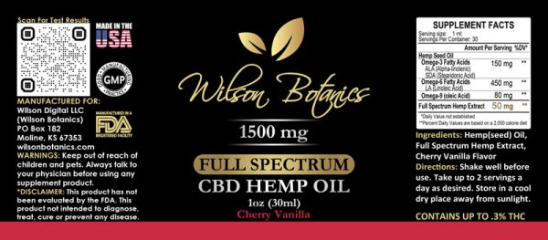 CBD Hemp Oil Label 1500mg Full Spectrum Cherry Vanilla