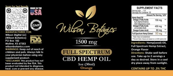 CBD Hemp Oil Label 1500mg Full Spectrum Orange